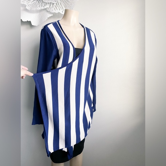 Joseph A. Open Drape Striped Blue White Cardigan Soft Stretch Comfort Sweater XL - Picture 4 of 9